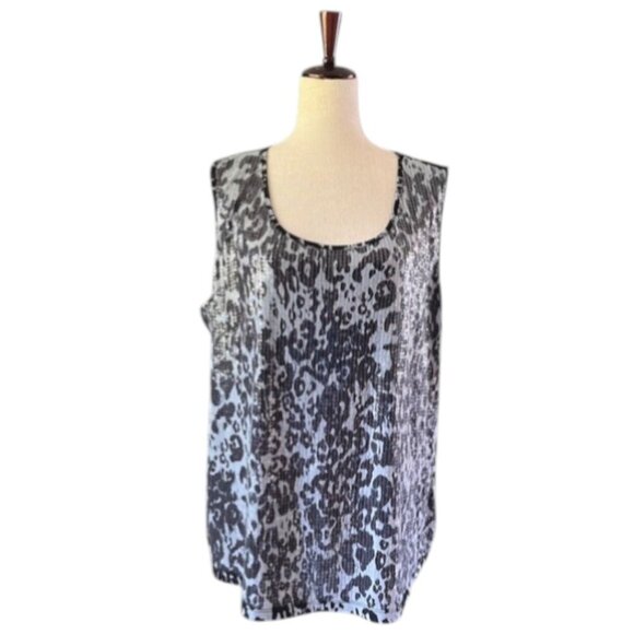 Joan Rivers Black and Grey Animal Print Tank Top Cami Sequin Front Plus 2X NWT - Picture 1 of 14